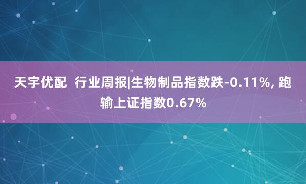 天宇优配  行业周报|生物制品指数跌-0.11%, 跑输上证指数0.67%